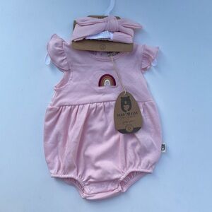 Rabbit+Bear 2-Piece Bubble Romper and Headband Set Sz 3-6 Months.